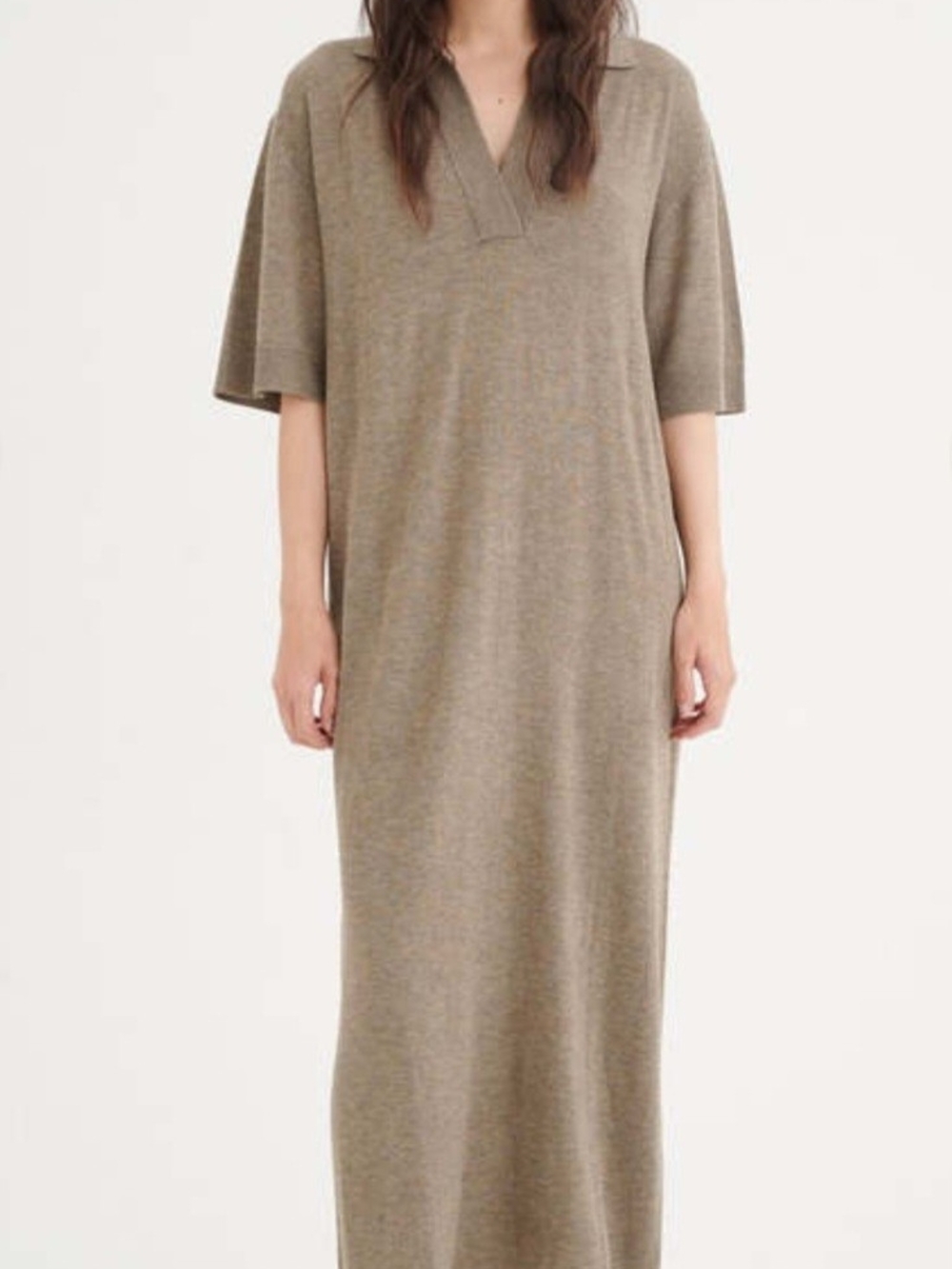 INWEAR KLIO POLO KNIT MAXI DRESS M TAUPE RELAXED FIT MINIMALIST SCANDINAVIAN